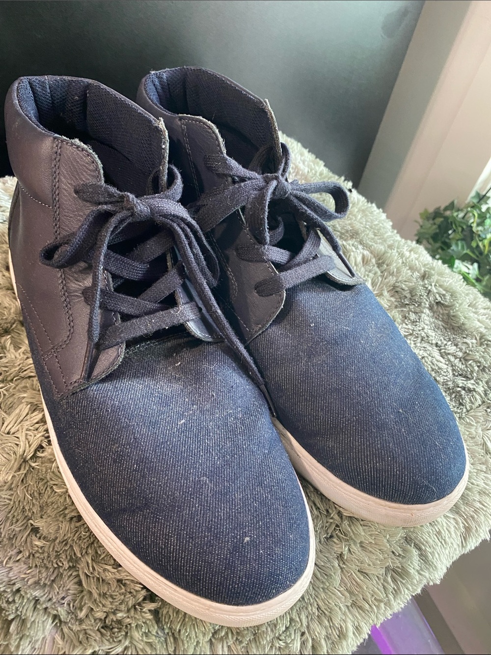 Men's Casual High-Top Canvas Sneakers - Navy